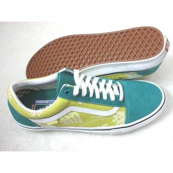 Vans Men's Skate Old Skool Aloha Marine Gold Green Canvas Suede shoes NIB - Picture 2 of 5